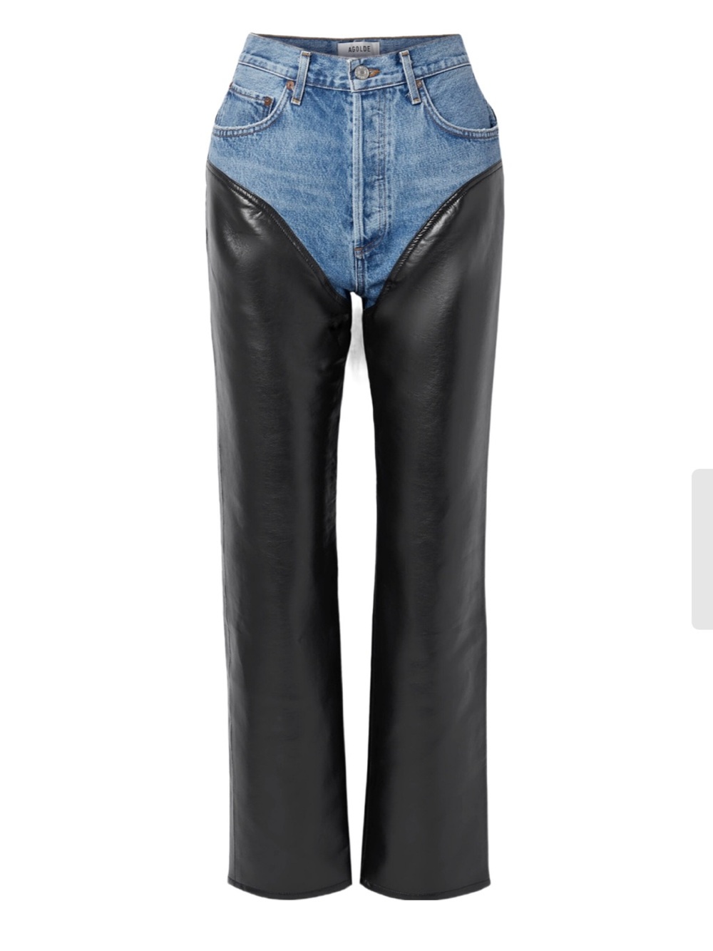 Agolde Harley High-Waist Two-Tone Leather-Panel Jeans - Black/Blue